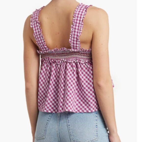 French Connection Adla Gingham Smocked Top - Vivid Viola -‎ XS - Picture 2 of 5